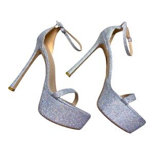 Stuart Weitzman Nudistcurve Hollywood Glitter Platform High Heel Sandals 10.5